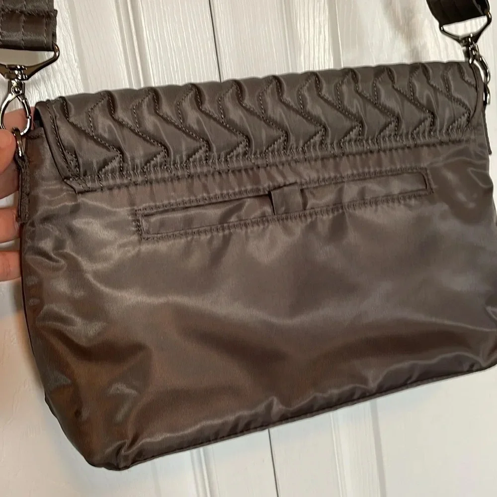 Lug Soar Gunmetal crossbody Quilted shimmer iridescent magnetic close adjustable